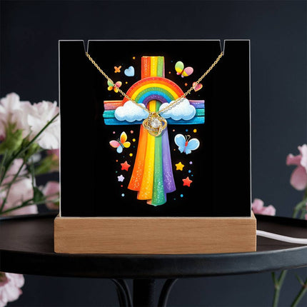 Rainbow Cross Butterfly | Christian Keepsake Acrylic Bundle Love Knot Necklace | Gift for Kids