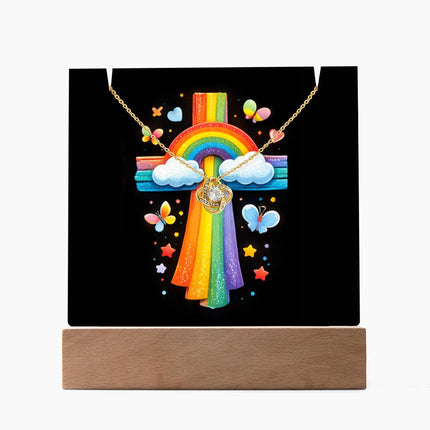 Rainbow Cross Butterfly | Christian Keepsake Acrylic Bundle Love Knot Necklace | Gift for Kids