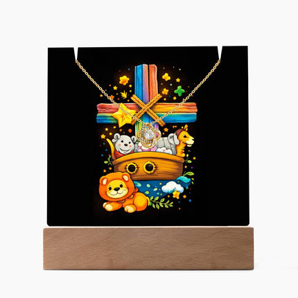 Rainbow Cross Noahs Ark | Christian Keepsake Acrylic Bundle Love Knot Necklace | Gift for Kids