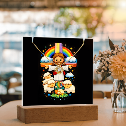 Jesus And Little Lambs | Christian Keepsake Acrylic Bundle Love Knot Necklace | Gift for Kids