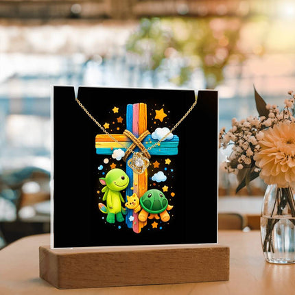 Rainbow Cross Turtle | Christian Keepsake Acrylic Bundle Love Knot Necklace | Gift for Kids