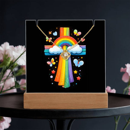 Rainbow Cross Butterfly | Christian Keepsake Acrylic Bundle Love Knot Necklace | Gift for Kids