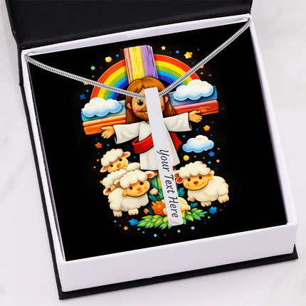 Jesus With the Sheep - Engraved 4-Sided Stick Necklace – Christian Gift for Kids
