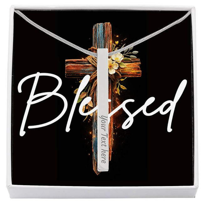 Blessed | Christian Engraved 4-Sided Stick Necklace | Gift for Her