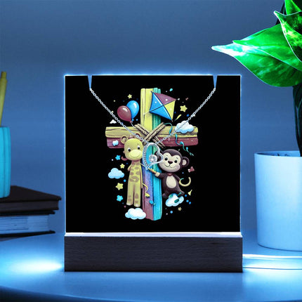 Rainbow Cross Jungle Animals | Christian Keepsake Acrylic Bundle Forever Necklace | Gift for Kids