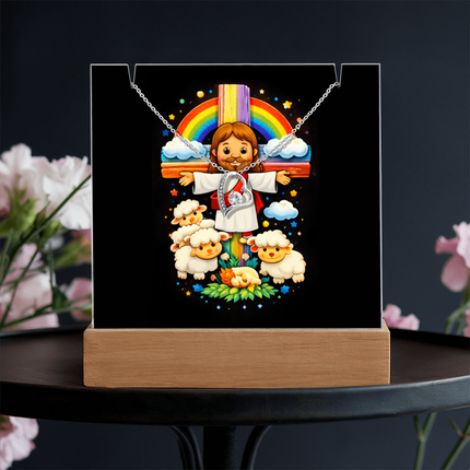 Jesus And Little Lambs | Christian Keepsake Acrylic Bundle Forever Necklace | Gift for Kids