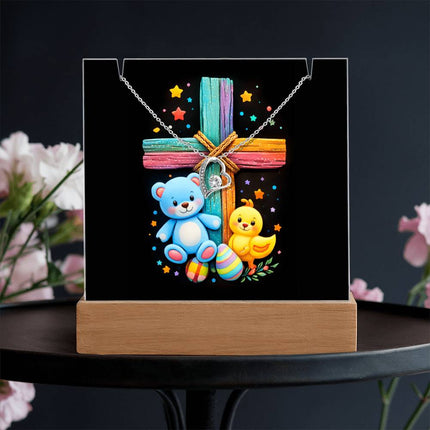 Rainbow Cross Teddy Bear | Christian Keepsake Acrylic Bundle Forever Necklace | Gift for Kids