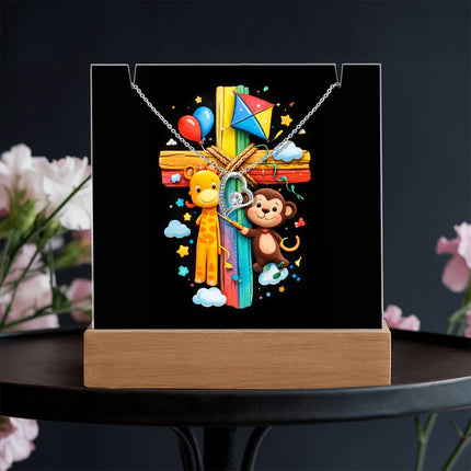 Rainbow Cross Jungle Animals | Christian Keepsake Acrylic Bundle Forever Necklace | Gift for Kids