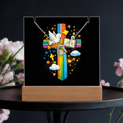 Rainbow Cross Open Bible | Christian Keepsake Acrylic Bundle Forever Necklace | Gift for Kids