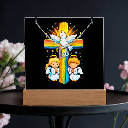 Rainbow Cross Angels And Dove | Christian Keepsake Acrylic Bundle Forever Necklace | Gift for Kids