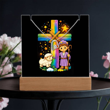 Rainbow Cross Little Shepherd | Christian Keepsake Acrylic Bundle Forever Necklace | Gift for Kids