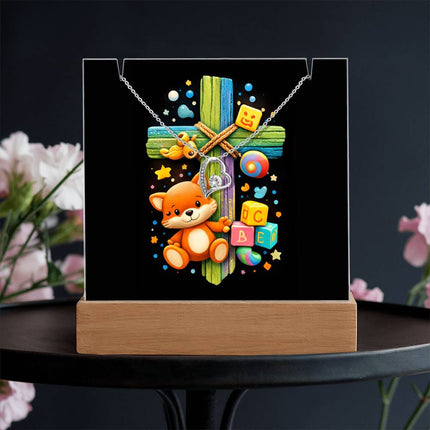Rainbow Cross Little Fox | Christian Keepsake Acrylic Bundle Forever Necklace | Gift for Kids