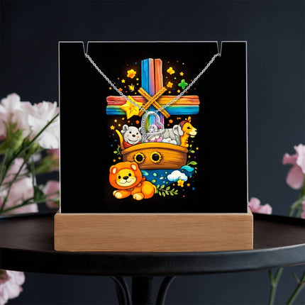 Rainbow Cross Noahs Ark | Christian Keepsake Acrylic Bundle Forever Necklace | Gift for Kids