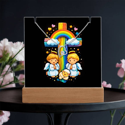Rainbow Cross Cherub Angels | Christian Keepsake Acrylic Bundle Forever Necklace | Gift for Kids