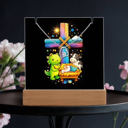Rainbow Cross Frog And Cow | Christian Keepsake Acrylic Bundle Forever Necklace | Gift for Kids