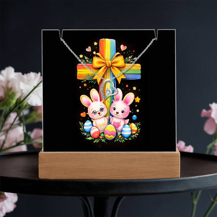 Rainbow Cross Bunnies | Christian Keepsake Acrylic Bundle Forever Necklace | Gift for Kids
