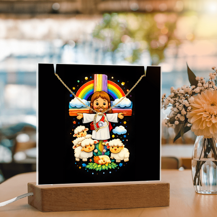 Jesus And Little Lambs | Christian Keepsake Acrylic Bundle Forever Necklace | Gift for Kids