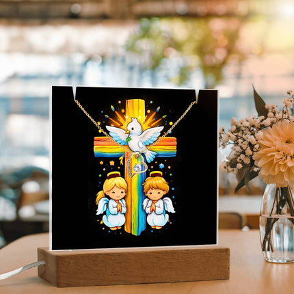 Rainbow Cross Angels And Dove | Christian Keepsake Acrylic Bundle Forever Necklace | Gift for Kids
