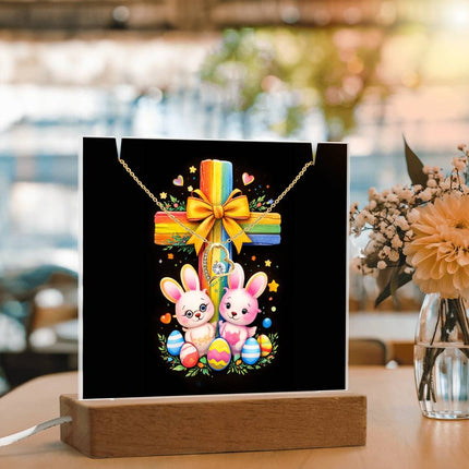 Rainbow Cross Bunnies | Christian Keepsake Acrylic Bundle Forever Necklace | Gift for Kids