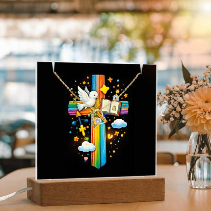 Rainbow Cross Open Bible | Christian Keepsake Acrylic Bundle Forever Necklace | Gift for Kids