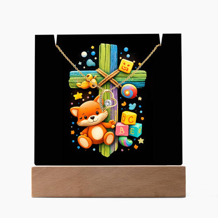 Rainbow Cross Little Fox | Christian Keepsake Acrylic Bundle Forever Necklace | Gift for Kids