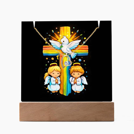 Rainbow Cross Angels And Dove | Christian Keepsake Acrylic Bundle Forever Necklace | Gift for Kids