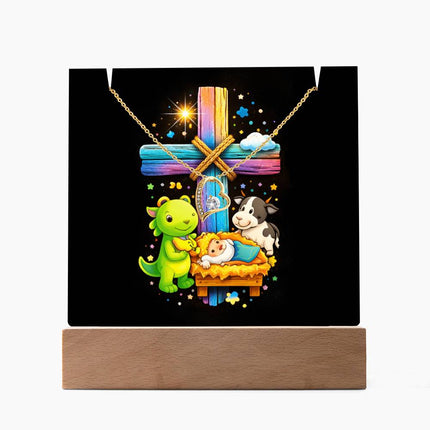 Rainbow Cross Frog And Cow | Christian Keepsake Acrylic Bundle Forever Necklace | Gift for Kids