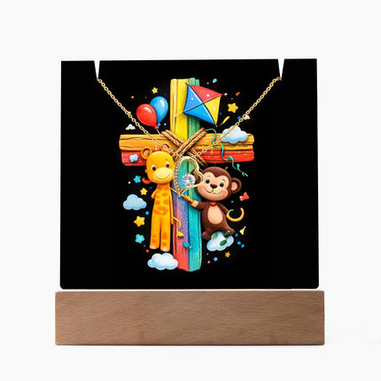Rainbow Cross Jungle Animals | Christian Keepsake Acrylic Bundle Forever Necklace | Gift for Kids