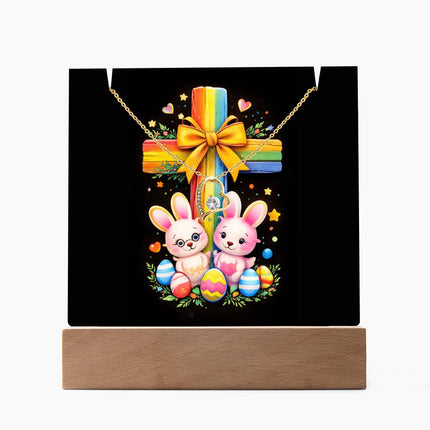 Rainbow Cross Bunnies | Christian Keepsake Acrylic Bundle Forever Necklace | Gift for Kids