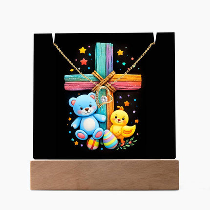 Rainbow Cross Teddy Bear | Christian Keepsake Acrylic Bundle Forever Necklace | Gift for Kids