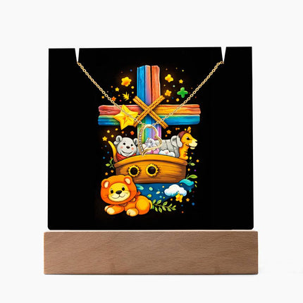 Rainbow Cross Noahs Ark | Christian Keepsake Acrylic Bundle Forever Necklace | Gift for Kids