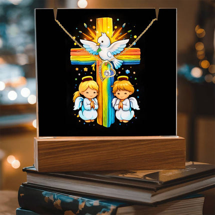 Rainbow Cross Angels And Dove | Christian Keepsake Acrylic Bundle Forever Necklace | Gift for Kids