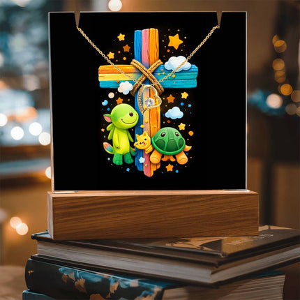 Rainbow Cross Turtle | Christian Keepsake Acrylic Bundle Forever Necklace | Gift for Kids