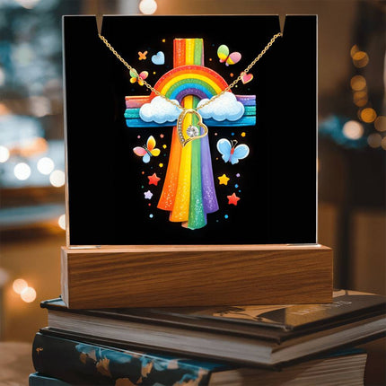 Rainbow Cross Butterfly | Christian Keepsake Acrylic Bundle Forever Necklace | Gift for Kids