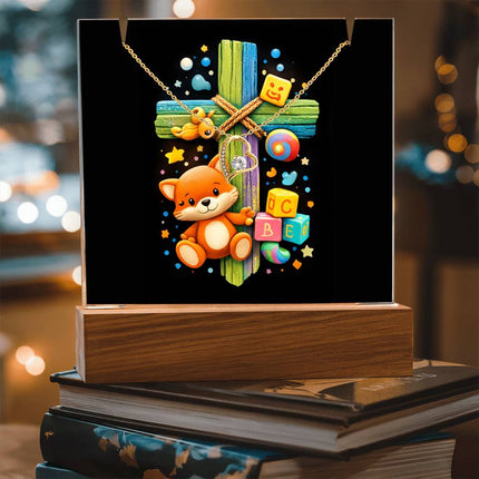 Rainbow Cross Little Fox | Christian Keepsake Acrylic Bundle Forever Necklace | Gift for Kids