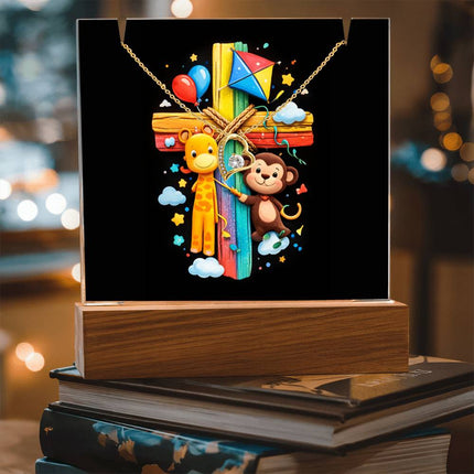 Rainbow Cross Jungle Animals | Christian Keepsake Acrylic Bundle Forever Necklace | Gift for Kids