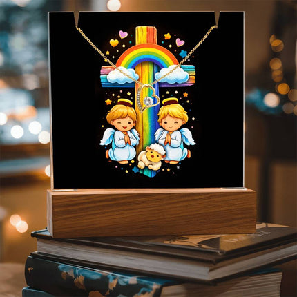 Rainbow Cross Cherub Angels | Christian Keepsake Acrylic Bundle Forever Necklace | Gift for Kids