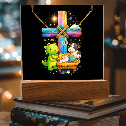 Rainbow Cross Frog And Cow | Christian Keepsake Acrylic Bundle Forever Necklace | Gift for Kids