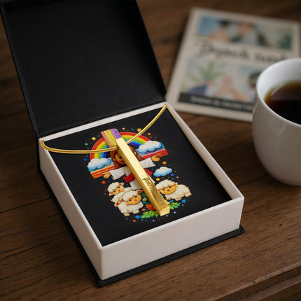 Jesus With the Sheep - Engraved 4-Sided Stick Necklace – Christian Gift for Kids