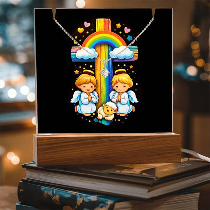 Rainbow Cross Cherub Angels | Christian Keepsake Acrylic Bundle Alluring Necklace | Gift for Kids