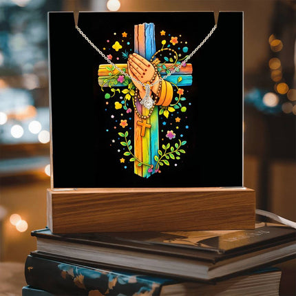 Rainbow Cross Praying Hands | Christian Keepsake Acrylic Bundle Alluring Necklace | Gift for Kids