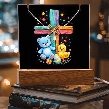 Rainbow Cross Teddy Bear | Christian Keepsake Acrylic Bundle Alluring Necklace | Gift for Kids