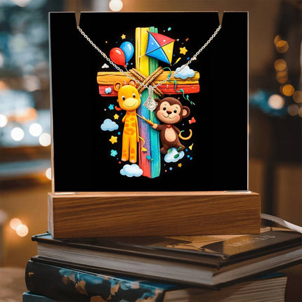 Rainbow Cross Jungle Animals | Christian Keepsake Acrylic Bundle Alluring Necklace | Gift for Kids