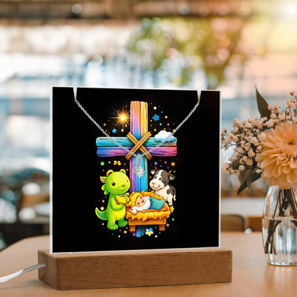 Rainbow Cross Frog And Cow | Christian Keepsake Acrylic Bundle Alluring Necklace | Gift for Kids