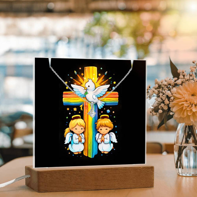 Rainbow Cross Angels And Dove | Christian Keepsake Acrylic Bundle Alluring Necklace | Gift for Kids