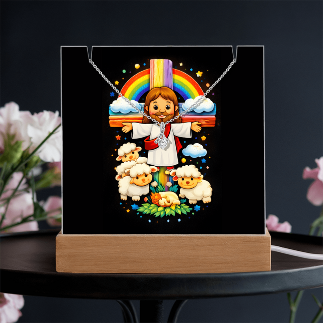 Jesus And Little Lambs | Christian Keepsake Acrylic Bundle Alluring Necklace | Gift for Kids