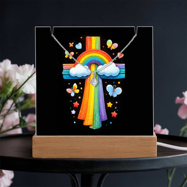 Rainbow Cross Butterfly | Christian Keepsake Acrylic Bundle Alluring Necklace | Gift for Kids