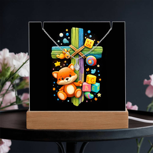 Rainbow Cross Little Fox | Christian Keepsake Acrylic Bundle Alluring Necklace | Gift for Kids