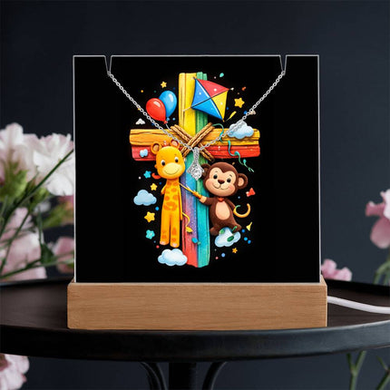 Rainbow Cross Jungle Animals | Christian Keepsake Acrylic Bundle Alluring Necklace | Gift for Kids