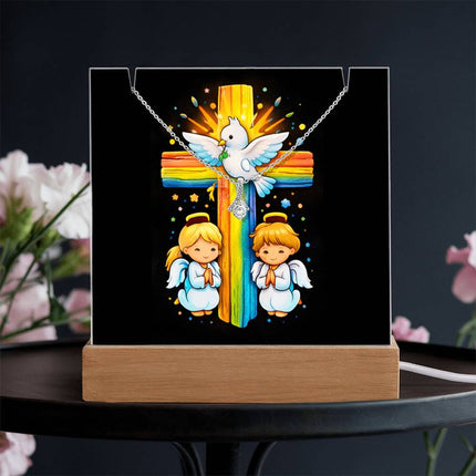 Rainbow Cross Angels And Dove | Christian Keepsake Acrylic Bundle Alluring Necklace | Gift for Kids